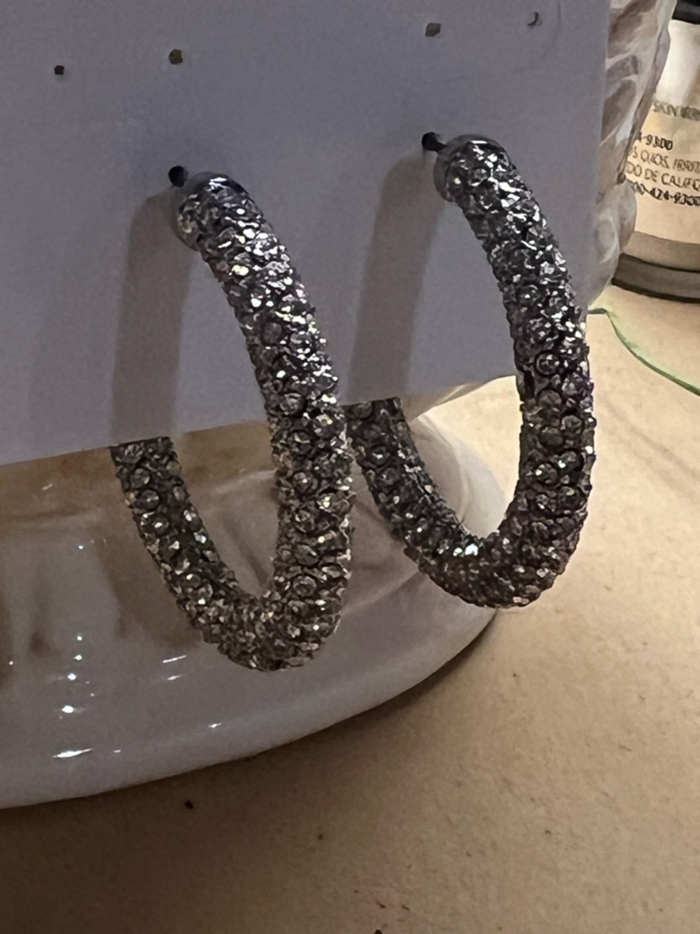 White House Black Market Crystal-Embellished Silver Hoop Earrings